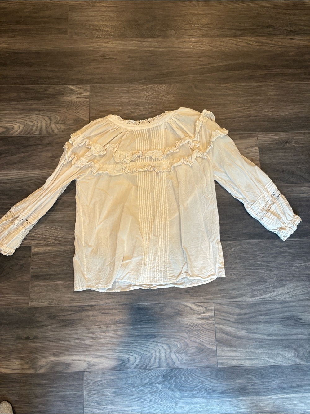 Current/Elliott Cream Ruffle Pintuck Blouse - Picture 4 of 4